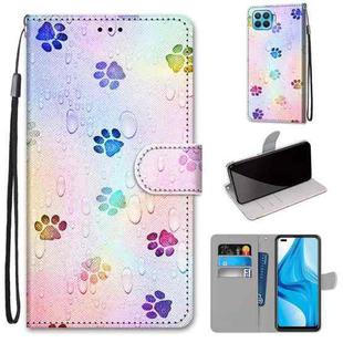 For OPPO F17 Pro / A93 4G / Reno4 Lite / Reno4 F Coloured Drawing Cross Texture Horizontal Flip PU Leather Case with Holder & Card Slots & Wallet & Lanyard(Footprint Water Drops)