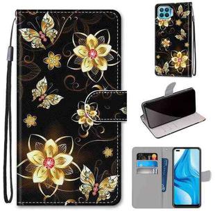For OPPO F17 Pro / A93 4G / Reno4 Lite / Reno4 F Coloured Drawing Cross Texture Horizontal Flip PU Leather Case with Holder & Card Slots & Wallet & Lanyard(Gold Diamond Butterfly)