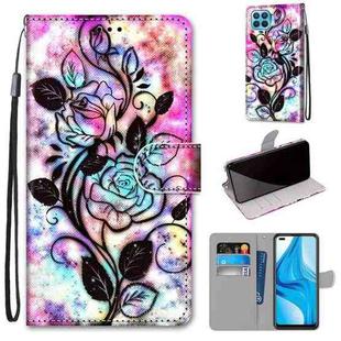 For OPPO F17 Pro / A93 4G / Reno4 Lite / Reno4 F Coloured Drawing Cross Texture Horizontal Flip PU Leather Case with Holder & Card Slots & Wallet & Lanyard(Color Bottom Hollow Flower)