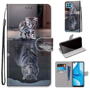 For OPPO F17 Pro / A93 4G / Reno4 Lite / Reno4 F Coloured Drawing Cross Texture Horizontal Flip PU Leather Case with Holder & Card Slots & Wallet & Lanyard(Cat Becomes Tiger)
