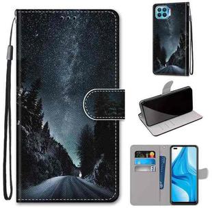 For OPPO F17 Pro / A93 4G / Reno4 Lite / Reno4 F Coloured Drawing Cross Texture Horizontal Flip PU Leather Case with Holder & Card Slots & Wallet & Lanyard(Mountain Road Starry Sky)
