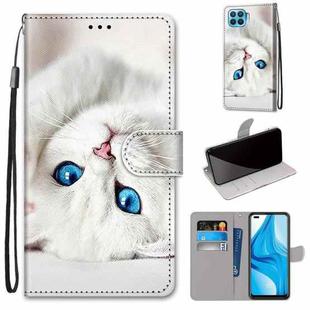 For OPPO F17 Pro / A93 4G / Reno4 Lite / Reno4 F Coloured Drawing Cross Texture Horizontal Flip PU Leather Case with Holder & Card Slots & Wallet & Lanyard(White Kitten)