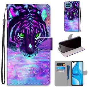 For OPPO F17 Pro / A93 4G / Reno4 Lite / Reno4 F Coloured Drawing Cross Texture Horizontal Flip PU Leather Case with Holder & Card Slots & Wallet & Lanyard(Tiger Drinking Water)