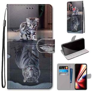 For OPPO Realme 5 / 5s / 5i / C3 / C3i / 6i / Narzo10 / 10A / 20A Coloured Drawing Cross Texture Horizontal Flip PU Leather Case with Holder & Card Slots & Wallet & Lanyard(Cat Becomes Tiger)