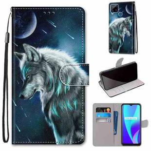 For OPPO Realme C15 / C12 / C25 / 7i (Global) / Narzo 20 / 30A Coloured Drawing Cross Texture Horizontal Flip PU Leather Case with Holder & Card Slots & Wallet & Lanyard(Pensive Wolf)