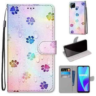 For OPPO Realme C15 / C12 / C25 / 7i (Global) / Narzo 20 / 30A Coloured Drawing Cross Texture Horizontal Flip PU Leather Case with Holder & Card Slots & Wallet & Lanyard(Footprint Water Drops)