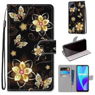 For OPPO Realme C15 / C12 / C25 / 7i (Global) / Narzo 20 / 30A Coloured Drawing Cross Texture Horizontal Flip PU Leather Case with Holder & Card Slots & Wallet & Lanyard(Gold Diamond Butterfly)