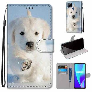 For OPPO Realme C15 / C12 / C25 / 7i (Global) / Narzo 20 / 30A Coloured Drawing Cross Texture Horizontal Flip PU Leather Case with Holder & Card Slots & Wallet & Lanyard(Snow Puppy)