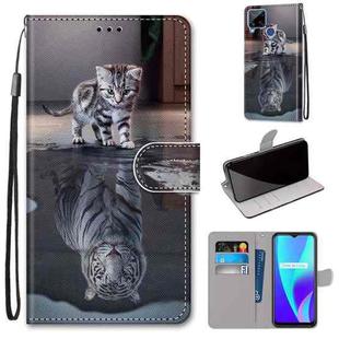 For OPPO Realme C15 / C12 / C25 / 7i (Global) / Narzo 20 / 30A Coloured Drawing Cross Texture Horizontal Flip PU Leather Case with Holder & Card Slots & Wallet & Lanyard(Cat Becomes Tiger)