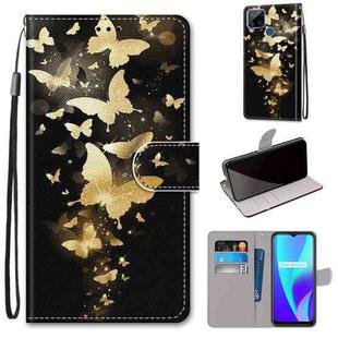 For OPPO Realme C15 / C12 / C25 / 7i (Global) / Narzo 20 / 30A Coloured Drawing Cross Texture Horizontal Flip PU Leather Case with Holder & Card Slots & Wallet & Lanyard(Golden Butterfly Group)