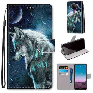 For Nokia 5.4 Coloured Drawing Cross Texture Horizontal Flip PU Leather Case with Holder & Card Slots & Wallet & Lanyard(Pensive Wolf)