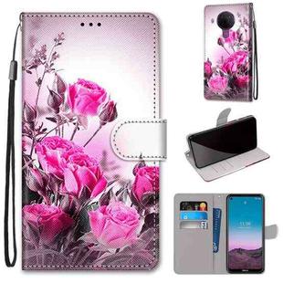 For Nokia 5.4 Coloured Drawing Cross Texture Horizontal Flip PU Leather Case with Holder & Card Slots & Wallet & Lanyard(Wild Rose)