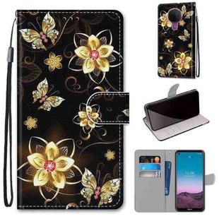 For Nokia 5.4 Coloured Drawing Cross Texture Horizontal Flip PU Leather Case with Holder & Card Slots & Wallet & Lanyard(Gold Diamond Butterfly)