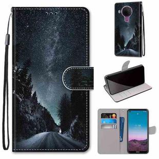 For Nokia 5.4 Coloured Drawing Cross Texture Horizontal Flip PU Leather Case with Holder & Card Slots & Wallet & Lanyard(Mountain Road Starry Sky)