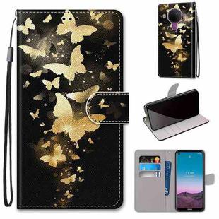 For Nokia 5.4 Coloured Drawing Cross Texture Horizontal Flip PU Leather Case with Holder & Card Slots & Wallet & Lanyard(Golden Butterfly Group)