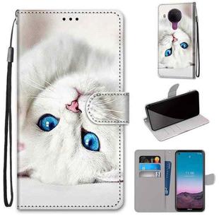 For Nokia 5.4 Coloured Drawing Cross Texture Horizontal Flip PU Leather Case with Holder & Card Slots & Wallet & Lanyard(White Kitten)