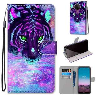 For Nokia 5.4 Coloured Drawing Cross Texture Horizontal Flip PU Leather Case with Holder & Card Slots & Wallet & Lanyard(Tiger Drinking Water)