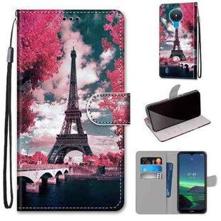 For Nokia 1.4 Coloured Drawing Cross Texture Horizontal Flip PU Leather Case with Holder & Card Slots & Wallet & Lanyard(Pink Flower Tower Bridge)