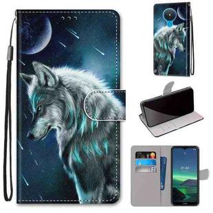 For Nokia 1.4 Coloured Drawing Cross Texture Horizontal Flip PU Leather Case with Holder & Card Slots & Wallet & Lanyard(Pensive Wolf)