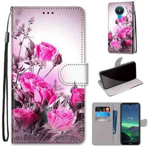 For Nokia 1.4 Coloured Drawing Cross Texture Horizontal Flip PU Leather Case with Holder & Card Slots & Wallet & Lanyard(Wild Rose)