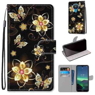 For Nokia 1.4 Coloured Drawing Cross Texture Horizontal Flip PU Leather Case with Holder & Card Slots & Wallet & Lanyard(Gold Diamond Butterfly)