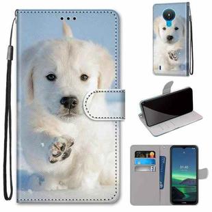 For Nokia 1.4 Coloured Drawing Cross Texture Horizontal Flip PU Leather Case with Holder & Card Slots & Wallet & Lanyard(Snow Puppy)