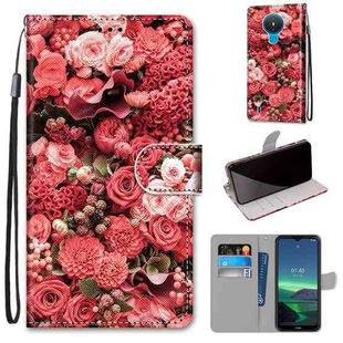 For Nokia 1.4 Coloured Drawing Cross Texture Horizontal Flip PU Leather Case with Holder & Card Slots & Wallet & Lanyard(Pink Rose Garden)