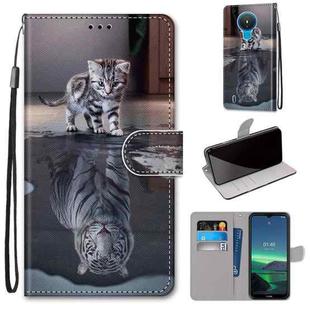 For Nokia 1.4 Coloured Drawing Cross Texture Horizontal Flip PU Leather Case with Holder & Card Slots & Wallet & Lanyard(Cat Becomes Tiger)