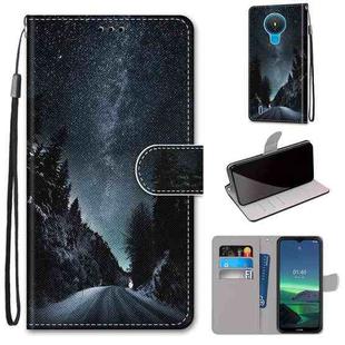 For Nokia 1.4 Coloured Drawing Cross Texture Horizontal Flip PU Leather Case with Holder & Card Slots & Wallet & Lanyard(Mountain Road Starry Sky)