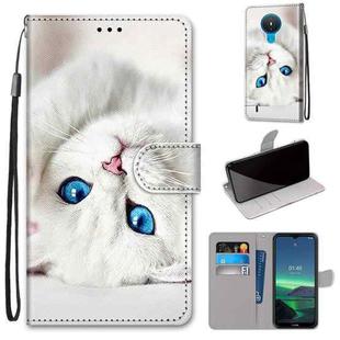 For Nokia 1.4 Coloured Drawing Cross Texture Horizontal Flip PU Leather Case with Holder & Card Slots & Wallet & Lanyard(White Kitten)