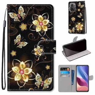 For Xiaomi Redmi K40 / K40 Pro / K40 Pro+ / Mi 11i / Poco F3 Coloured Drawing Cross Texture Horizontal Flip PU Leather Case with Holder & Card Slots & Wallet & Lanyard(Gold Diamond Butterfly)