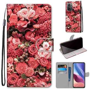 For Xiaomi Redmi K40 / K40 Pro / K40 Pro+ / Mi 11i / Poco F3 Coloured Drawing Cross Texture Horizontal Flip PU Leather Case with Holder & Card Slots & Wallet & Lanyard(Pink Rose Garden)