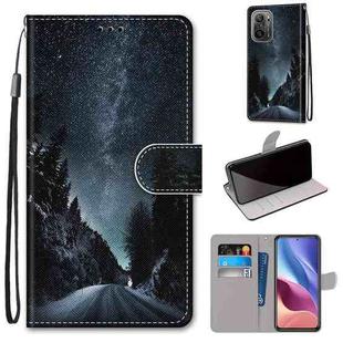 For Xiaomi Redmi K40 / K40 Pro / K40 Pro+ / Mi 11i / Poco F3 Coloured Drawing Cross Texture Horizontal Flip PU Leather Case with Holder & Card Slots & Wallet & Lanyard(Mountain Road Starry Sky)