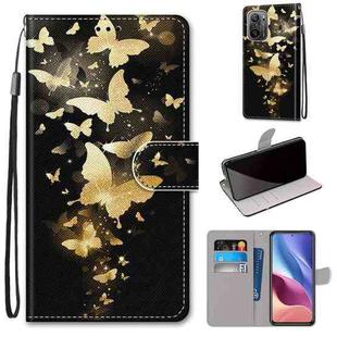 For Xiaomi Redmi K40 / K40 Pro / K40 Pro+ / Mi 11i / Poco F3 Coloured Drawing Cross Texture Horizontal Flip PU Leather Case with Holder & Card Slots & Wallet & Lanyard(Golden Butterfly Group)