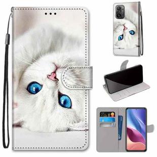 For Xiaomi Redmi K40 / K40 Pro / K40 Pro+ / Mi 11i / Poco F3 Coloured Drawing Cross Texture Horizontal Flip PU Leather Case with Holder & Card Slots & Wallet & Lanyard(White Kitten)