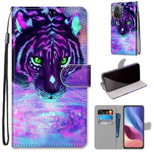 For Xiaomi Redmi K40 / K40 Pro / K40 Pro+ / Mi 11i / Poco F3 Coloured Drawing Cross Texture Horizontal Flip PU Leather Case with Holder & Card Slots & Wallet & Lanyard(Tiger Drinking Water)
