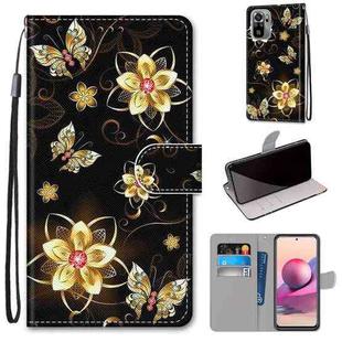 For Xiaomi Redmi Note 10 4G / Note 10s Coloured Drawing Cross Texture Horizontal Flip PU Leather Case with Holder & Card Slots & Wallet & Lanyard(Gold Diamond Butterfly)