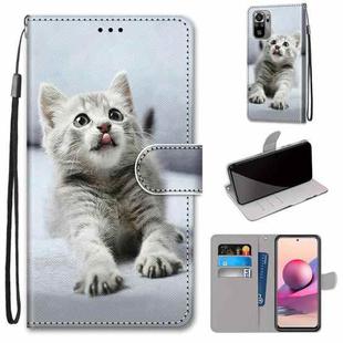 For Xiaomi Redmi Note 10 4G / Note 10s Coloured Drawing Cross Texture Horizontal Flip PU Leather Case with Holder & Card Slots & Wallet & Lanyard(Small Gray Cat)