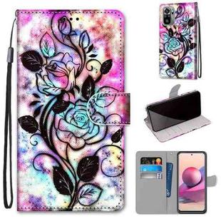 For Xiaomi Redmi Note 10 4G / Note 10s Coloured Drawing Cross Texture Horizontal Flip PU Leather Case with Holder & Card Slots & Wallet & Lanyard(Color Bottom Hollow Flower)