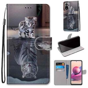 For Xiaomi Redmi Note 10 4G / Note 10s Coloured Drawing Cross Texture Horizontal Flip PU Leather Case with Holder & Card Slots & Wallet & Lanyard(Cat Becomes Tiger)