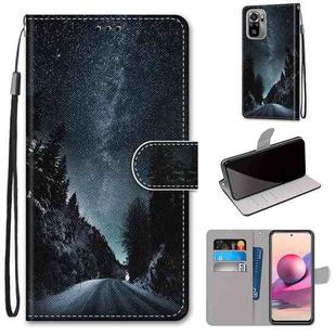 For Xiaomi Redmi Note 10 4G / Note 10s Coloured Drawing Cross Texture Horizontal Flip PU Leather Case with Holder & Card Slots & Wallet & Lanyard(Mountain Road Starry Sky)