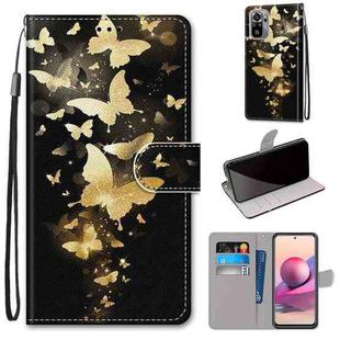 For Xiaomi Redmi Note 10 4G / Note 10s Coloured Drawing Cross Texture Horizontal Flip PU Leather Case with Holder & Card Slots & Wallet & Lanyard(Golden Butterfly Group)