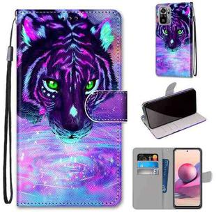 For Xiaomi Redmi Note 10 4G / Note 10s Coloured Drawing Cross Texture Horizontal Flip PU Leather Case with Holder & Card Slots & Wallet & Lanyard(Tiger Drinking Water)