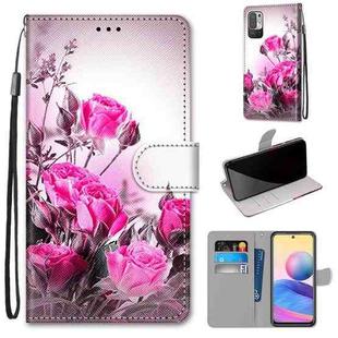 For Xiaomi Redmi Note 10 5G Coloured Drawing Cross Texture Horizontal Flip PU Leather Case with Holder & Card Slots & Wallet & Lanyard(Wild Rose)