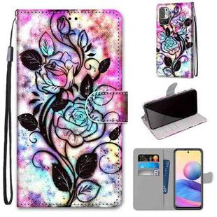 For Xiaomi Redmi Note 10 5G Coloured Drawing Cross Texture Horizontal Flip PU Leather Case with Holder & Card Slots & Wallet & Lanyard(Color Bottom Hollow Flower)
