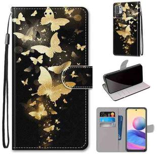 For Xiaomi Redmi Note 10 5G Coloured Drawing Cross Texture Horizontal Flip PU Leather Case with Holder & Card Slots & Wallet & Lanyard(Golden Butterfly Group)