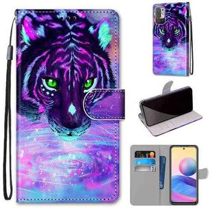 For Xiaomi Redmi Note 10 5G Coloured Drawing Cross Texture Horizontal Flip PU Leather Case with Holder & Card Slots & Wallet & Lanyard(Tiger Drinking Water)