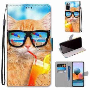 For Xiaomi Redmi Note 10 Pro Max / Note 10 Pro Coloured Drawing Cross Texture Horizontal Flip PU Leather Case with Holder & Card Slots & Wallet & Lanyard(Cat Drinking Soda)