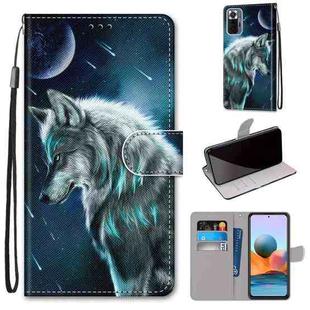 For Xiaomi Redmi Note 10 Pro Max / Note 10 Pro Coloured Drawing Cross Texture Horizontal Flip PU Leather Case with Holder & Card Slots & Wallet & Lanyard(Pensive Wolf)