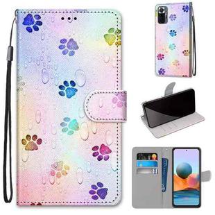 For Xiaomi Redmi Note 10 Pro Max / Note 10 Pro Coloured Drawing Cross Texture Horizontal Flip PU Leather Case with Holder & Card Slots & Wallet & Lanyard(Footprint Water Drops)